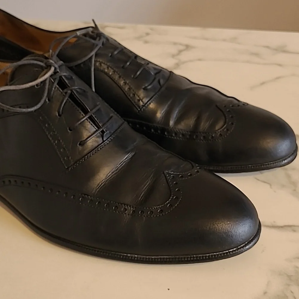 Salvatore Ferragamo Black Leather Lace-up Wingtip Oxfords Shoes Mens 10.5B